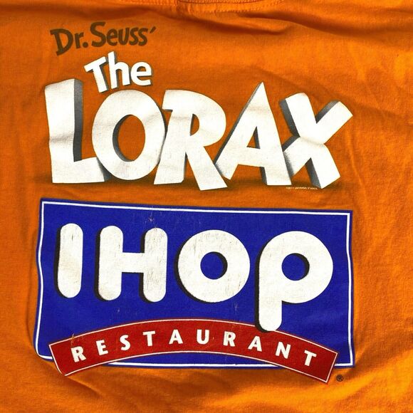 Dr. Seuss' The Lorax IHOP Restaurant Orange T-Shirt Promotional Size XL 157 - Picture 5 of 5
